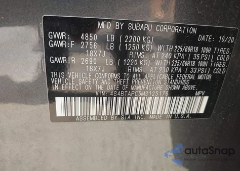 2021 Subaru Outback Touring from USA, damaged, VIN 4S4BTAPC5M3125176